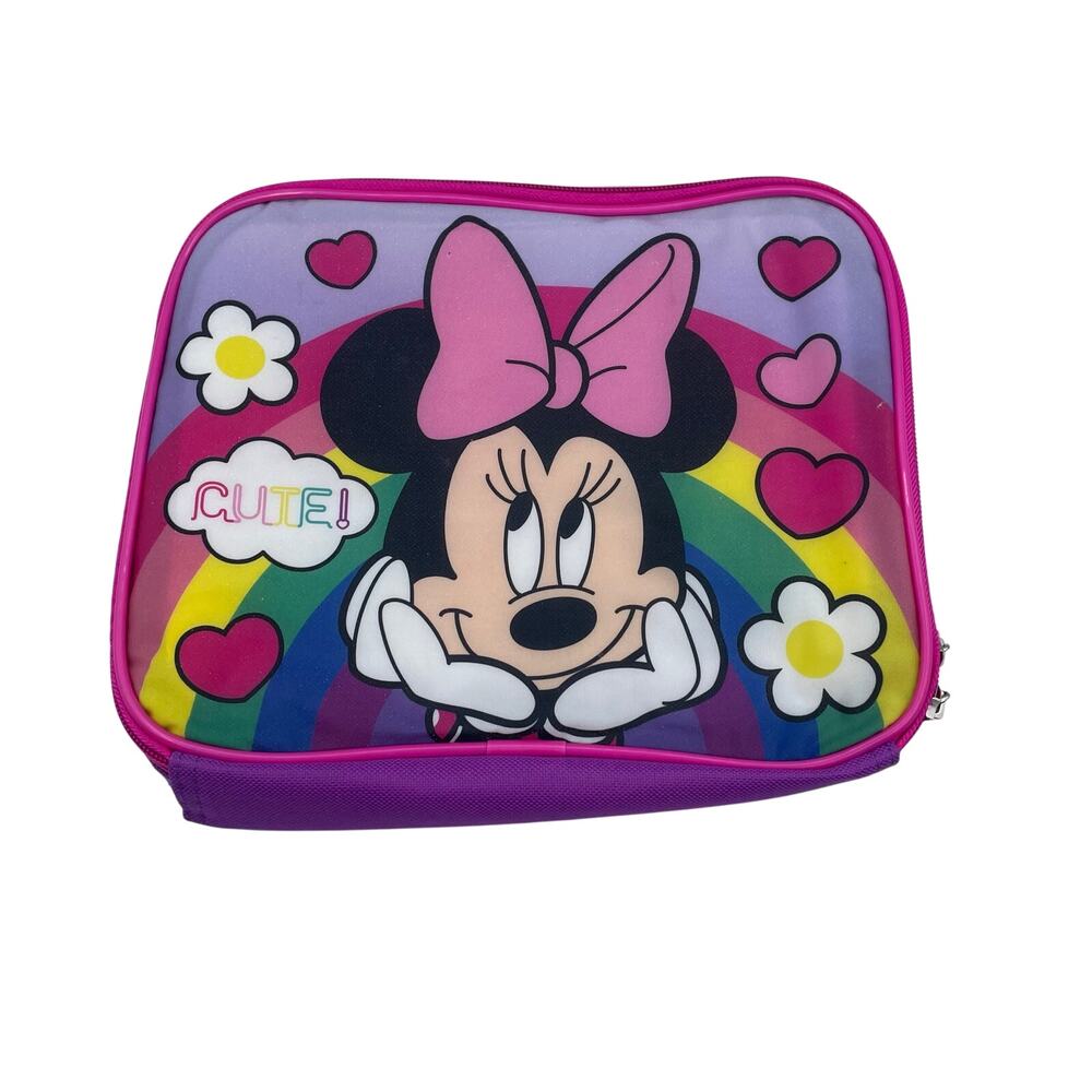 Minnie Mouse Disney Lunch Box Insulated Purple Cute Flowers Hearts Girls